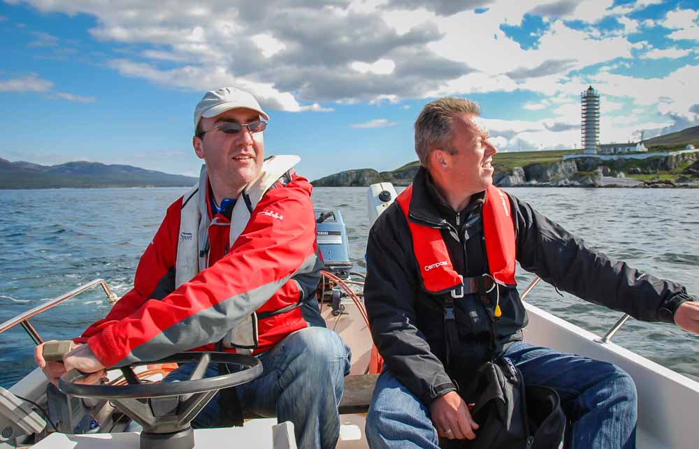 Arra Fletcher and Ron on a Motorboat Trip in the Sound of Islay